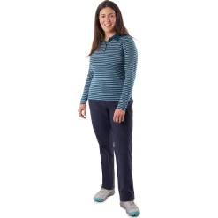 Women'S Shoreline Long Sleeve Polo Teal Blue Stripe