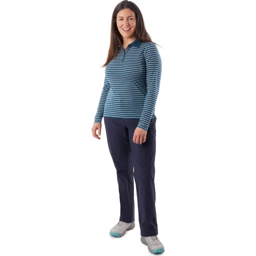 Women'S Shoreline Long Sleeve Polo Teal Blue Stripe