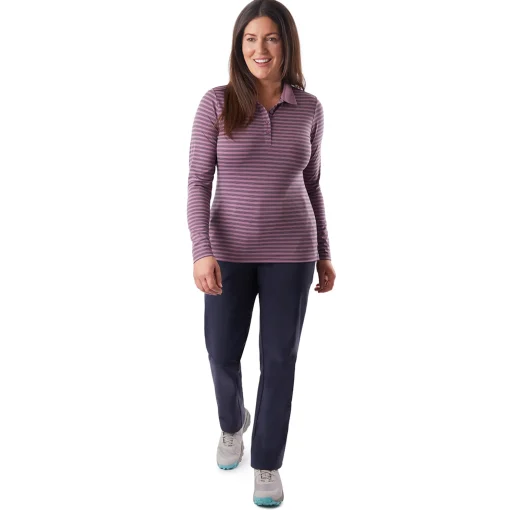 Women'S Shoreline Long Sleeve Polo Haze Purple/Navy Stripe