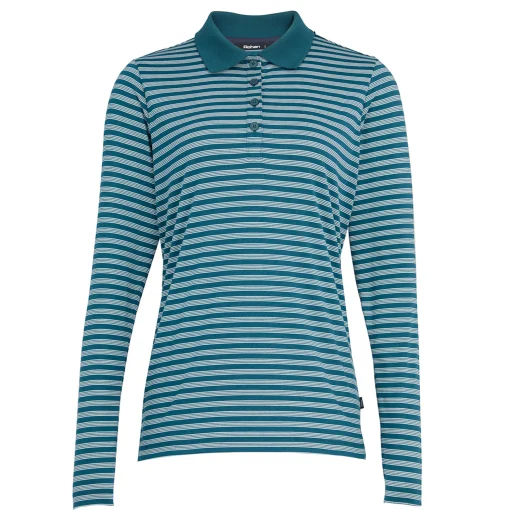Women'S Shoreline Long Sleeve Polo Teal Blue Stripe