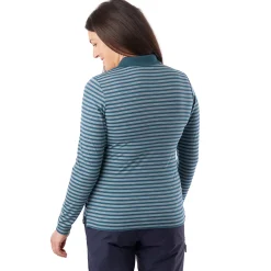 Women'S Shoreline Long Sleeve Polo Teal Blue Stripe