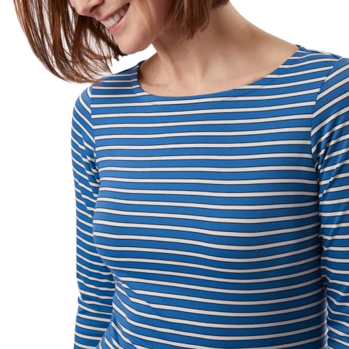 Women'S Shoreline Long Sleeve Top Zephyr Blue/French Blue Stripe