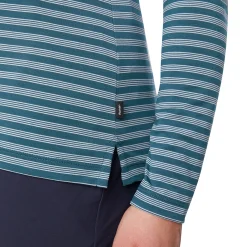 Women'S Shoreline Long Sleeve Polo Teal Blue Stripe
