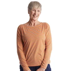 Women'S Shoreline Long Sleeve Top Sunset Orange/Ecru Stripe