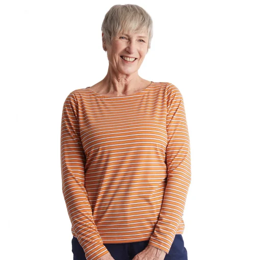 Women'S Shoreline Long Sleeve Top Sunset Orange/Ecru Stripe
