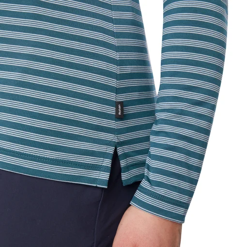Women'S Shoreline Long Sleeve Polo Teal Blue Stripe