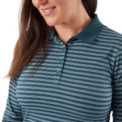 Women'S Shoreline Long Sleeve Polo Teal Blue Stripe