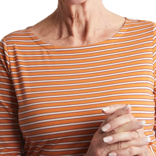 Women'S Shoreline Long Sleeve Top Sunset Orange/Ecru Stripe