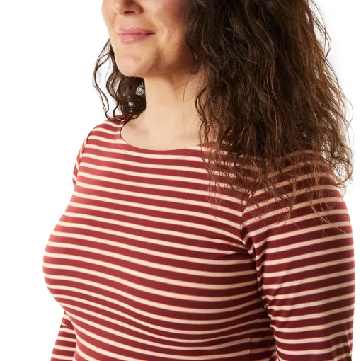 Women'S Shoreline Long Sleeve Top Auburn Red/Ecru Stripe