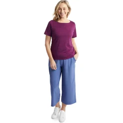 Women'S Shoreline Short Sleeve Top Plum Purple/Pink Stripe