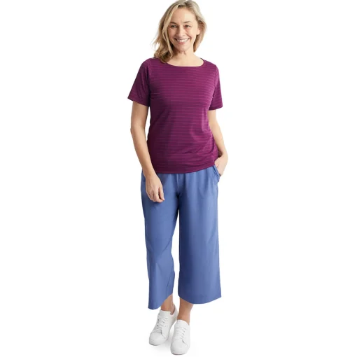 Women'S Shoreline Short Sleeve Top Plum Purple/Pink Stripe