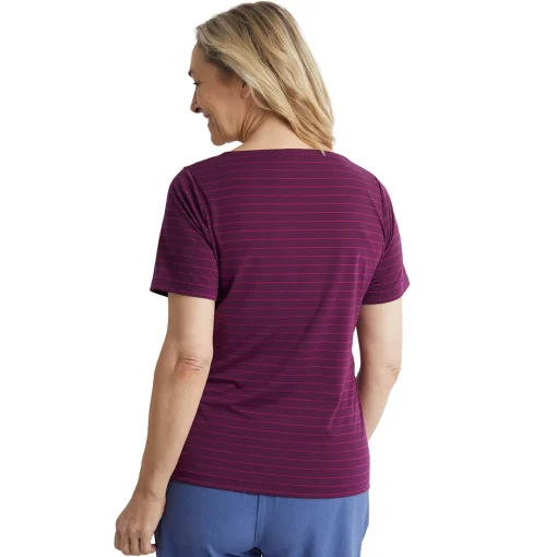 Women'S Shoreline Short Sleeve Top Plum Purple/Pink Stripe