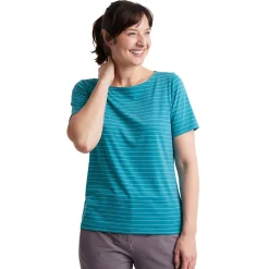 Women'S Shoreline Short Sleeve Top Cove Blue/Ecru Stripe